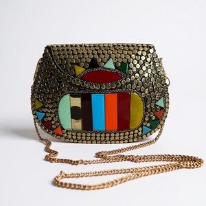 Ramla Handmade Gold Mosaic Studded Mini Crossbody Purse